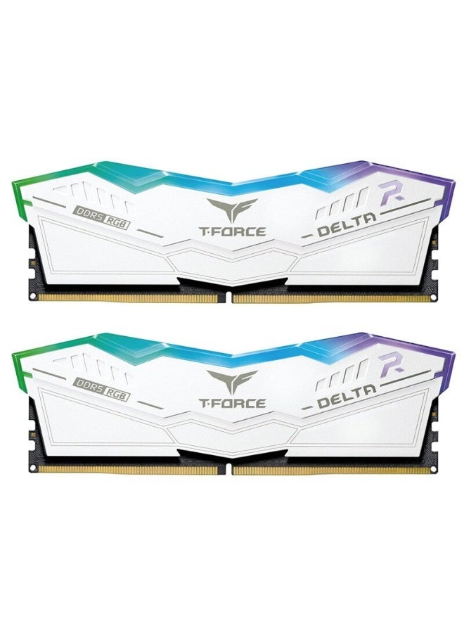 TEAMGROUP T-Force Delta RGB DDR5 Ram 32GB (2x16GB) 6000MHz CL38 Intel XMP 3.0 & AMD Expo Compatible Desktop Memory Module Ram White FF4D532G6000HC38ADC01 - Image 1